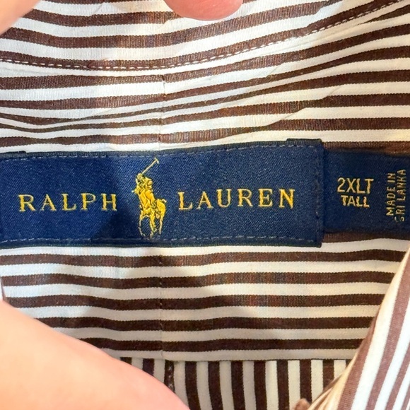 Men’s POLO RALPH LAUREN Brown/White stripe long sleeve button down. Size 2XLT - Picture 6 of 6